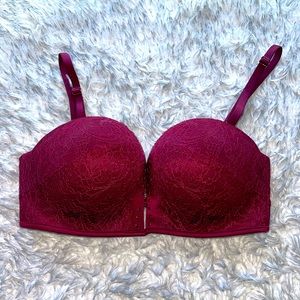 Victorias Secret Bombshell Multi-way Burgundy Dark Red Lace Bra, 32D